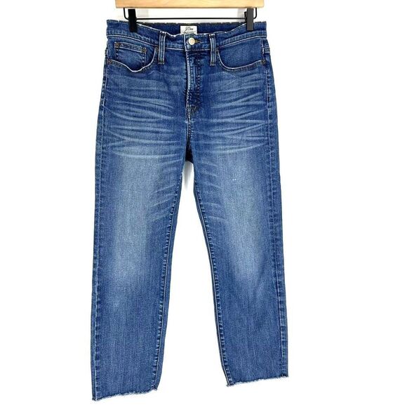 J Crew Jeans Size 28 Womens Blue High Rise Straightaway Vintage Wash Crop Denim - Picture 1 of 9